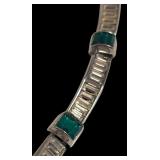 Trifari Silver Tone Necklace, Bracelet and Clip-On Earrings Set with Green and Clear Rhinestones