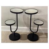 Pair of Modern Two-Tier Black Metal Accent Tables