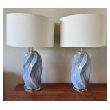 Pair of Blue Swirl Glass Table Lamps with Shades