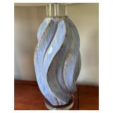 Pair of Blue Swirl Glass Table Lamps with Shades