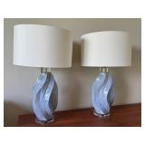 Pair of Blue Swirl Glass Table Lamps with Shades