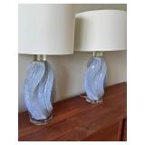 Pair of Blue Swirl Glass Table Lamps with Shades