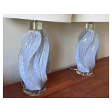 Pair of Blue Swirl Glass Table Lamps with Shades