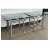 Set of 2 Glass-Top Side Tables with Metal Frame