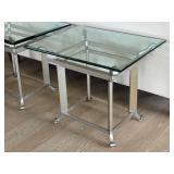 Set of 2 Glass-Top Side Tables with Metal Frame