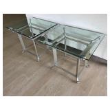 Set of 2 Glass-Top Side Tables with Metal Frame