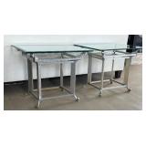 Set of 2 Glass-Top Side Tables with Metal Frame