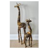 Set of 2 Decoupage Style Decorative Giraffe Figurines - 24" and 30" Tall