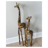 Set of 2 Decoupage Style Decorative Giraffe Figurines - 24" and 30" Tall