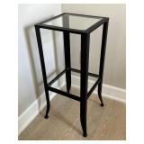 Tall Black Metal and Glass Display Stand / Accent Table
