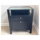 Crate & Barrel Black Reese Ebony Compact Office Stand /Crate & Barrel Black Wooden Office Cabinet/ Printer Stand with Glass Top