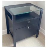 Crate & Barrel Black Reese Ebony Compact Office Stand /Crate & Barrel Black Wooden Office Cabinet/ Printer Stand with Glass Top