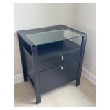 Crate & Barrel Black Reese Ebony Compact Office Stand /Crate & Barrel Black Wooden Office Cabinet/ Printer Stand with Glass Top