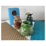 Set of 4 Small Ceramic Vases and Woven Placemats