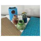 Set of 4 Small Ceramic Vases and Woven Placemats
