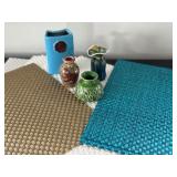 Set of 4 Small Ceramic Vases and Woven Placemats