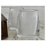 Glass Trinket Box with Nautilus Shell Accent and Pair of Art Glass Style Bud Vases