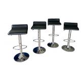Set of 4 Adjustable Faux Leather Bar Stools with Chrome Base