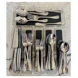 Large Ginkgo Stainless Steel Flatware Set - Hammered Finish