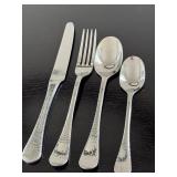 Large Ginkgo Stainless Steel Flatware Set - Hammered Finish