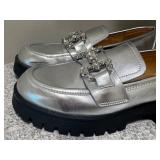 Nine West WNGGlammy Silver Chunky Loafers with Crystal Detail, Size 9