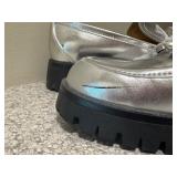 Nine West WNGGlammy Silver Chunky Loafers with Crystal Detail, Size 9