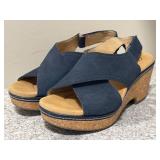 Clarks Collection Navy Blue Wedge Sandals Size 9