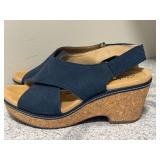 Clarks Collection Navy Blue Wedge Sandals Size 9