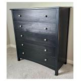 Black 5-Drawer Wood Dresser with Silver Knobs