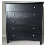 Black 5-Drawer Wood Dresser with Silver Knobs
