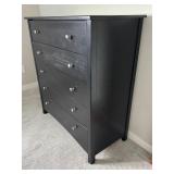 Black 5-Drawer Wood Dresser with Silver Knobs