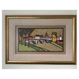 Framed Textured Artwork of European Cityscape