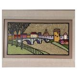 Framed Textured Artwork of European Cityscape