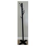 66-Inch Black Metal Coat Rack with Multiple Hooks