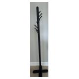 66-Inch Black Metal Coat Rack with Multiple Hooks