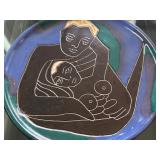Artisan Crafted 12" Pottery Plate with Abstract Mother and Child Design