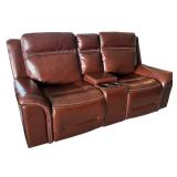 Graham Leather Power Reclining Loveseat in Chestnut Brown