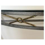Metal and Glass Console Table with Decorative Brass Accents