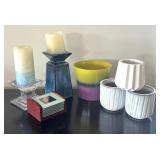 Assorted Candle Holders, Glass Coasters and Vase Collection