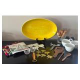 K - Cheese Serving Set with Large Yellow Platter, Tools, Hot Pad, and Tableware