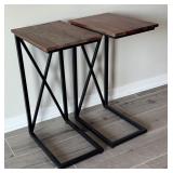 LL - Pair of Metal and Wood C-Shape Side Tables