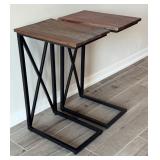 LL - Pair of Metal and Wood C-Shape Side Tables