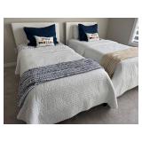 Pair of Twin Bed Frames with Mattresses and Linens