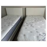 Pair of Twin Bed Frames with Mattresses and Linens