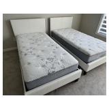 Pair of Twin Bed Frames with Mattresses and Linens