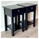 LL - Pair of Black Wood Accent Tables with Drawer