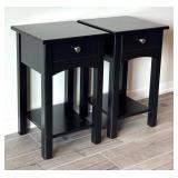 LL - Pair of Black Wood Accent Tables with Drawer