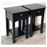 LL - Pair of Black Wood Accent Tables with Drawer