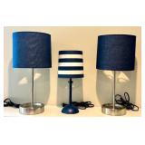 LL - Set of 3 Table Lamps with Blue and Striped Shades