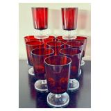 K - Set of 12 Vintage Luminarc France Ruby Red Glasses Verrerie D